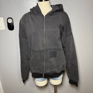 MNML Men’s Vintage Back Yole Zip Up Hoodie, Washed Black, L